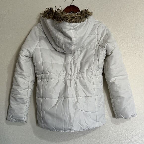 KC Collections Women's L Jacket White Hood Faux Fur Wind Rain Puffer Coat - Picture 7 of 10